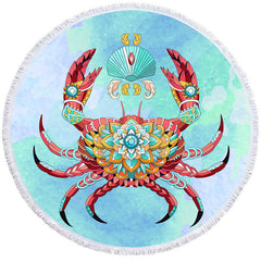 Aperturee - Aperturee Mysterious Jewelry Crab And Shell Round Beach Towel