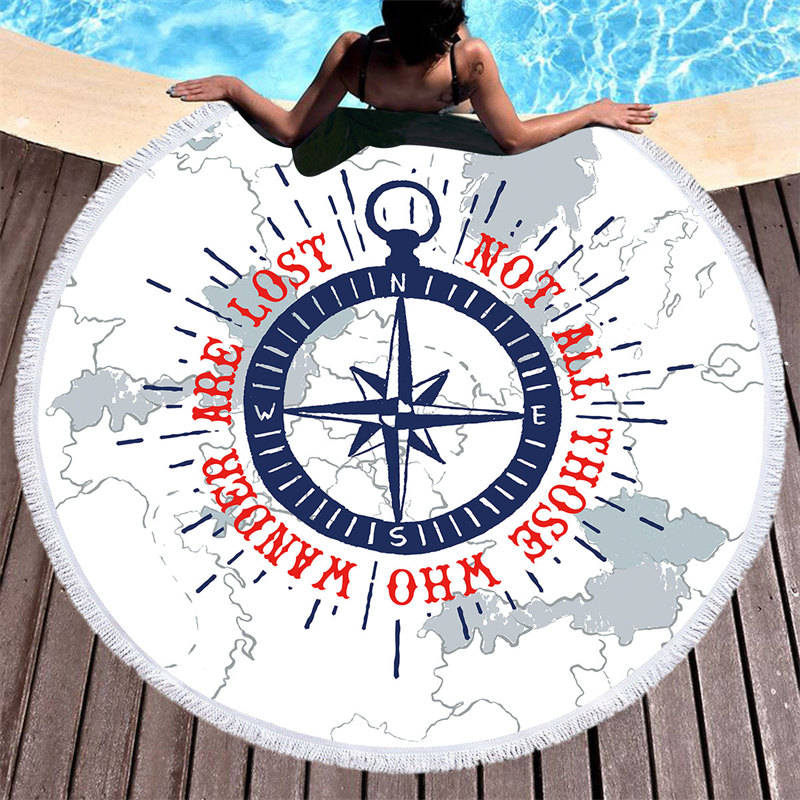 Aperturee - Aperturee Mysterious Simple Compass Journey Round Beach Towel