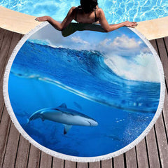 Aperturee - Aperturee Sharks In The Sea Simple Pattern Round Beach Towel