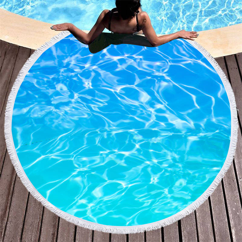 Aperturee - Aperturee Simple Waves Pattern Summer Vibe Round Beach Towel