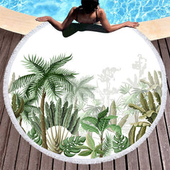 Aperturee - Aperturee Hawaiian Plant Style Summer Vibe Round Beach Towel