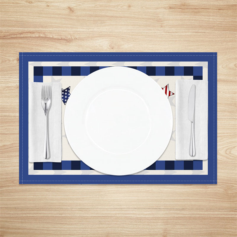 Aperturee - Blue Plaid Flag Independence Day Set Of 4 Placemats