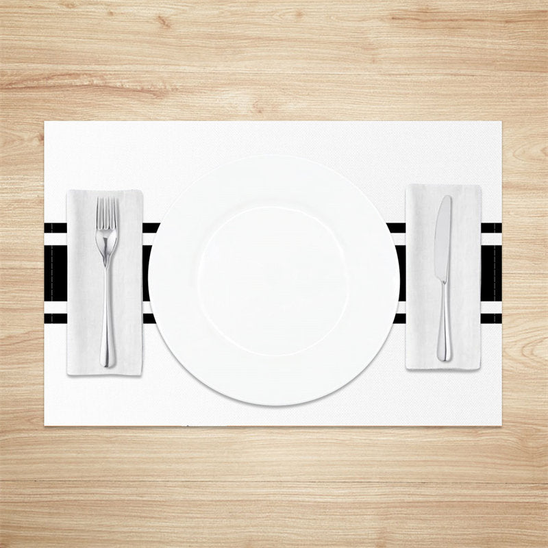 Aperturee - White Black Lines Simple Dinner Set Of 4 Placemats