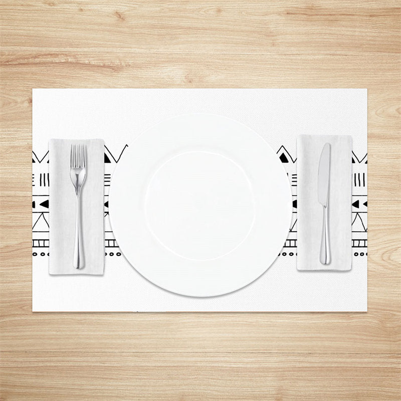 Aperturee - Black Pattern Repeat White Dining Set Of 4 Placemats