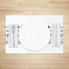Aperturee - Black Pattern Repeat White Dining Set Of 4 Placemats