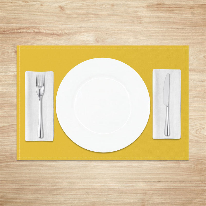 Aperturee - Mustard Yellow Solid Color Fabric Set Of 4 Placemats