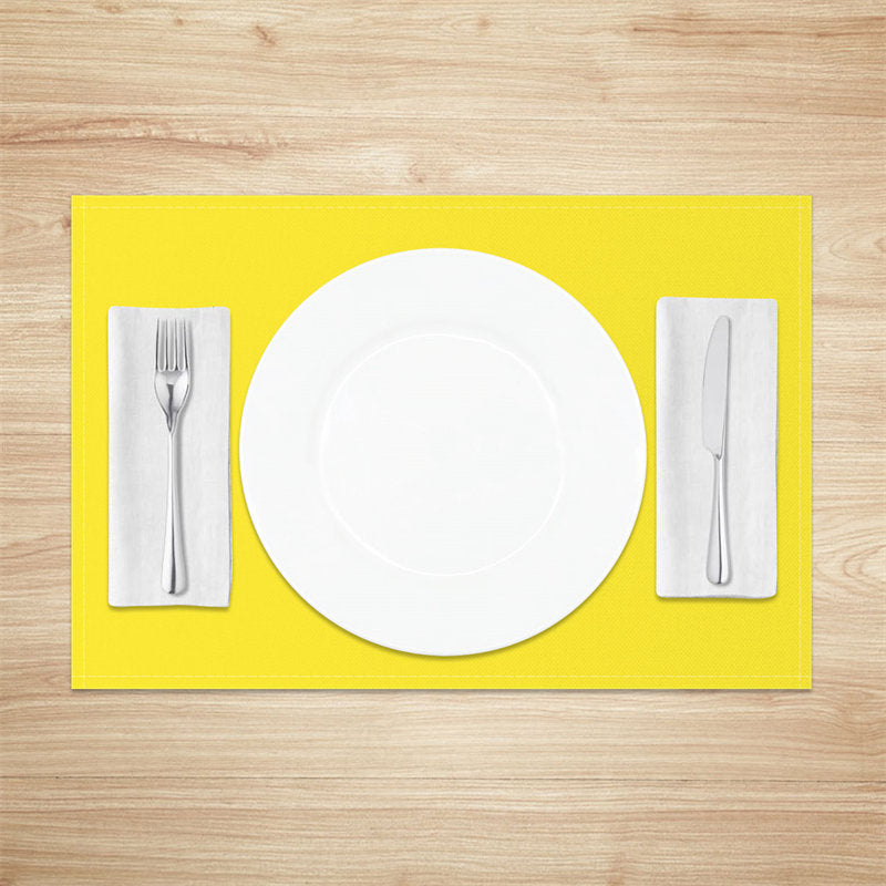 Aperturee - Bright Yellow Solid Color Fabric Set Of 4 Placemats