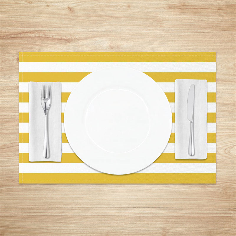 Aperturee - Mustard Yellow And White Stripe Set Of 4 Placemats