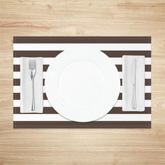 Aperturee - Modern Brown White Stripe Dining Set Of 4 Placemats