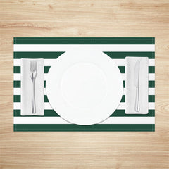 Aperturee - Dark Green White Stripes Patterns Set Of 4 Placemats