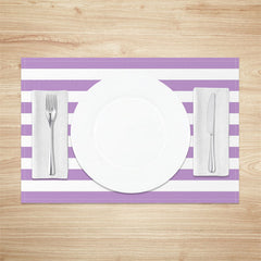 Aperturee - Modern Purple White Stripes Print Set Of 4 Placemats