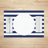 Aperturee - Navy Blue White Stripes Patterns Set Of 4 Placemats