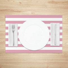 Aperturee - Cute Pink White Stripes Dining Set Of 4 Placemats