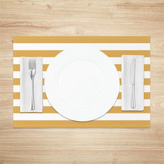 Aperturee - Yellowish Brown White Stripes Set Of 4 Placemats
