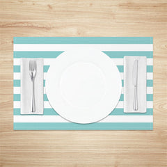 Aperturee - Modern Tiffany Blue White Stripe Set Of 4 Placemats