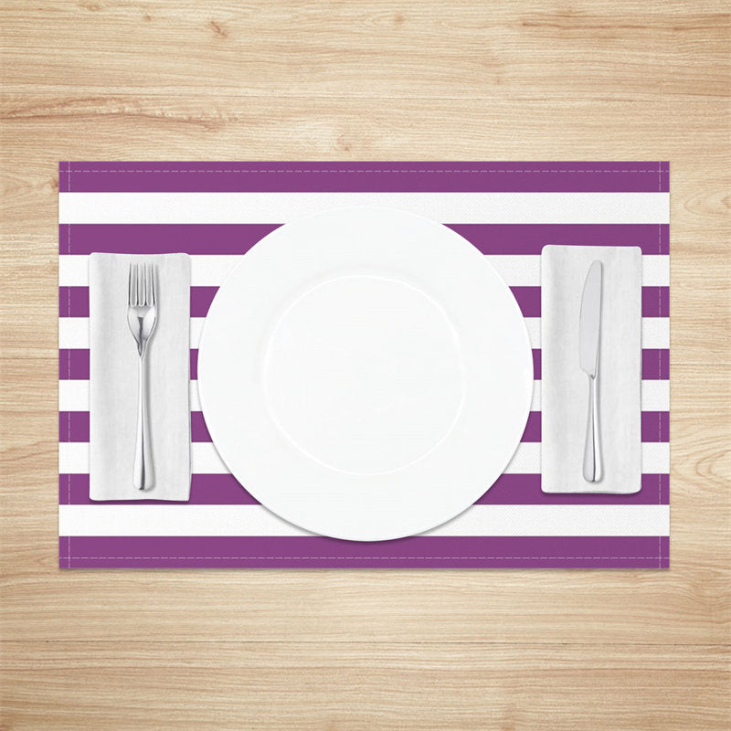 Aperturee - Dark Purple White Stripe Modern Set Of 4 Placemats