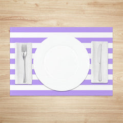 Aperturee - White Baby Purple Stripe Modern Set Of 4 Placemats