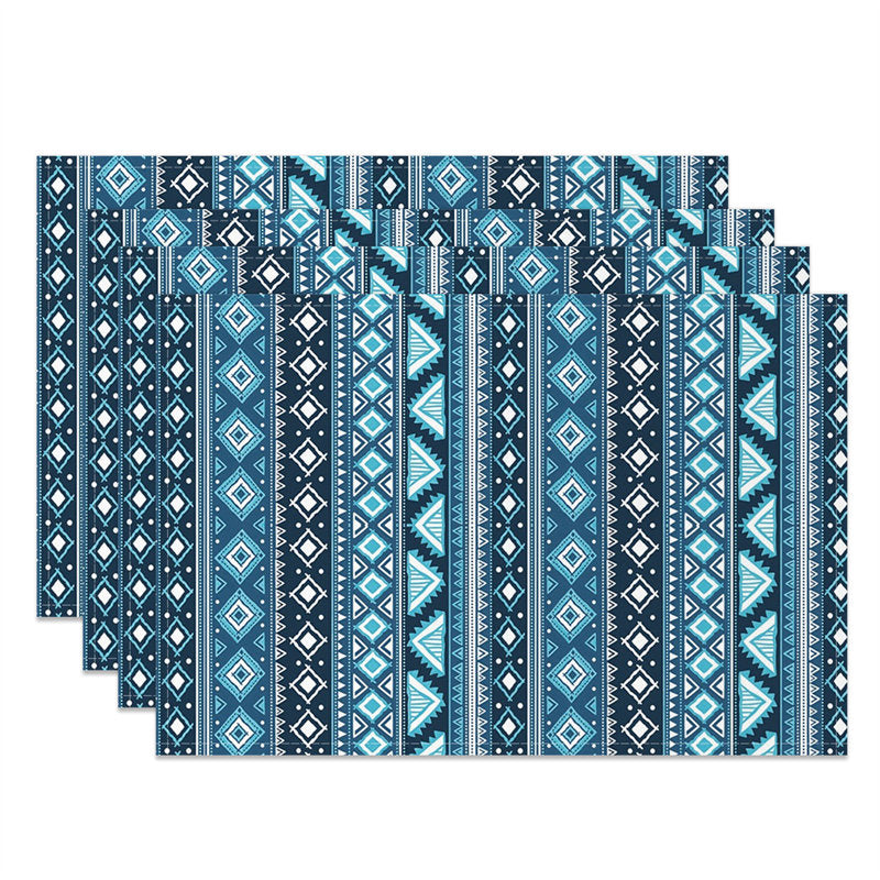 Aperturee - Blue Black African Tribal Stripe Set Of 4 Placemats