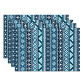 Aperturee - Blue Black African Tribal Stripe Set Of 4 Placemats