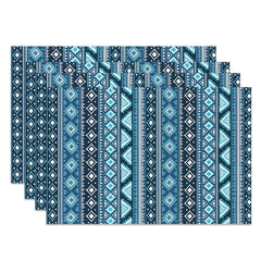 Aperturee - Blue Black African Tribal Stripe Set Of 4 Placemats