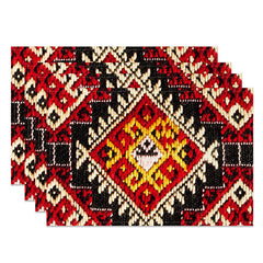 Aperturee - Black Red Yellow Vintage Dining Set Of 4 Placemats