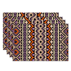 Aperturee - Brown Purple Abstract Patterns Set Of 4 Placemats