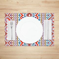 Aperturee - Red Blue White Boho Retro Dining Set Of 4 Placemats