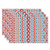 Aperturee - Red Blue White Boho Retro Dining Set Of 4 Placemats
