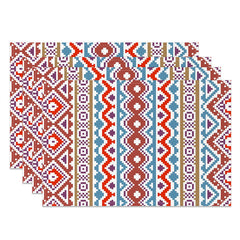 Aperturee - Red Blue White Boho Retro Dining Set Of 4 Placemats