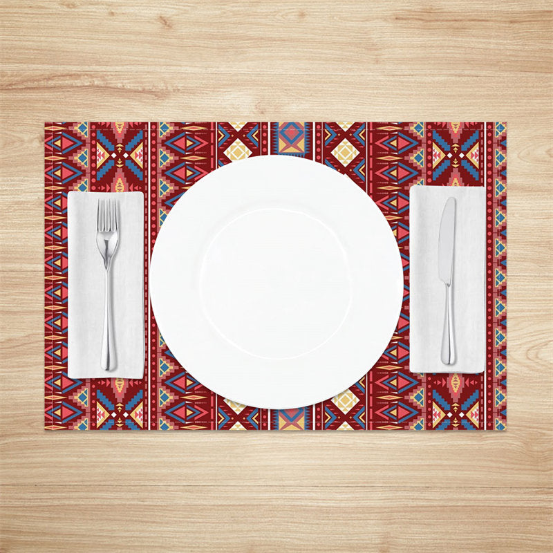 Aperturee - Red Blue Abstract Stripe Retro Set Of 4 Placemats