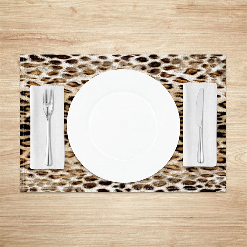Aperturee - Brown Lifelike Leopard Vintge Set Of 4 Placemats
