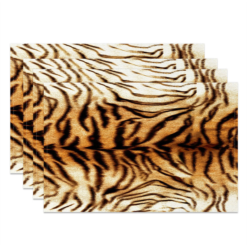 Aperturee - Brown Tiger Stripes Retro Dining Set Of 4 Placemats