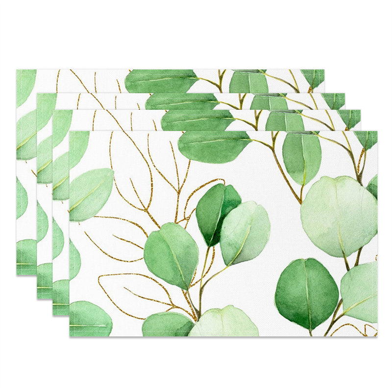 Aperturee - Spring Plant Leaves Green White Set Of 4 Placemats
