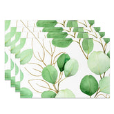 Aperturee - Spring Plant Leaves Green White Set Of 4 Placemats