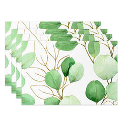 Aperturee - Spring Plant Leaves Green White Set Of 4 Placemats