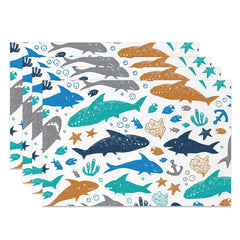 Aperturee - Colorful Shark Starfish Undersea Set Of 4 Placemats