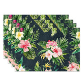 Aperturee - Black Green Monstera Pink Floral Set Of 4 Placemats