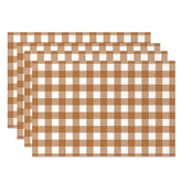 Aperturee - Brown White Plaid Prints Modern Set Of 4 Placemats
