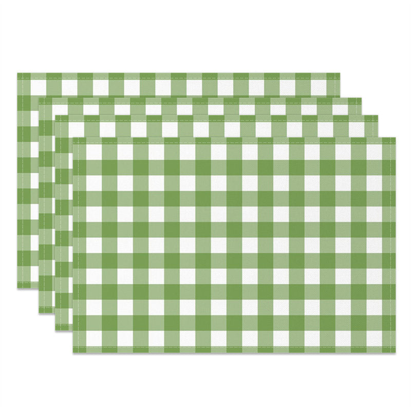 Aperturee - Gentle Green White Plaid Modern Set Of 4 Placemats