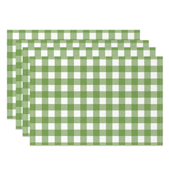 Aperturee - Gentle Green White Plaid Modern Set Of 4 Placemats