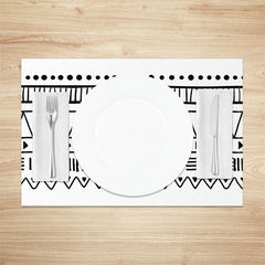Aperturee - Black White Lines Dots Pattern Set Of 4 Placemats