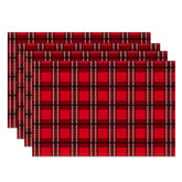 Aperturee - Red Checkred Plaid Lines Vintage Set Of 4 Placemats