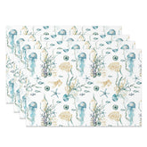 Aperturee - Jellyfish Corals Starfish Repeat Set Of 4 Placemats