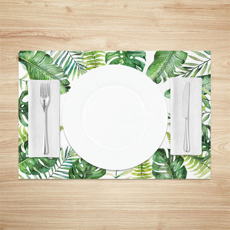 Aperturee - Green Tropical Leaf Spring Dining Set Of 4 Placemats