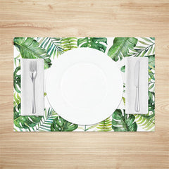 Aperturee - Green Tropical Leaf Spring Dining Set Of 4 Placemats