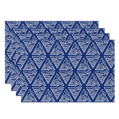 Aperturee - Wavy Triangle Blue White Repeat Set Of 4 Placemats