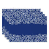 Aperturee - White Blue Waves Pattern Dining Set Of 4 Placemats