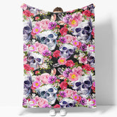 Aperturee - Pink Spring Floral Skulls Custom Halloween Blanket