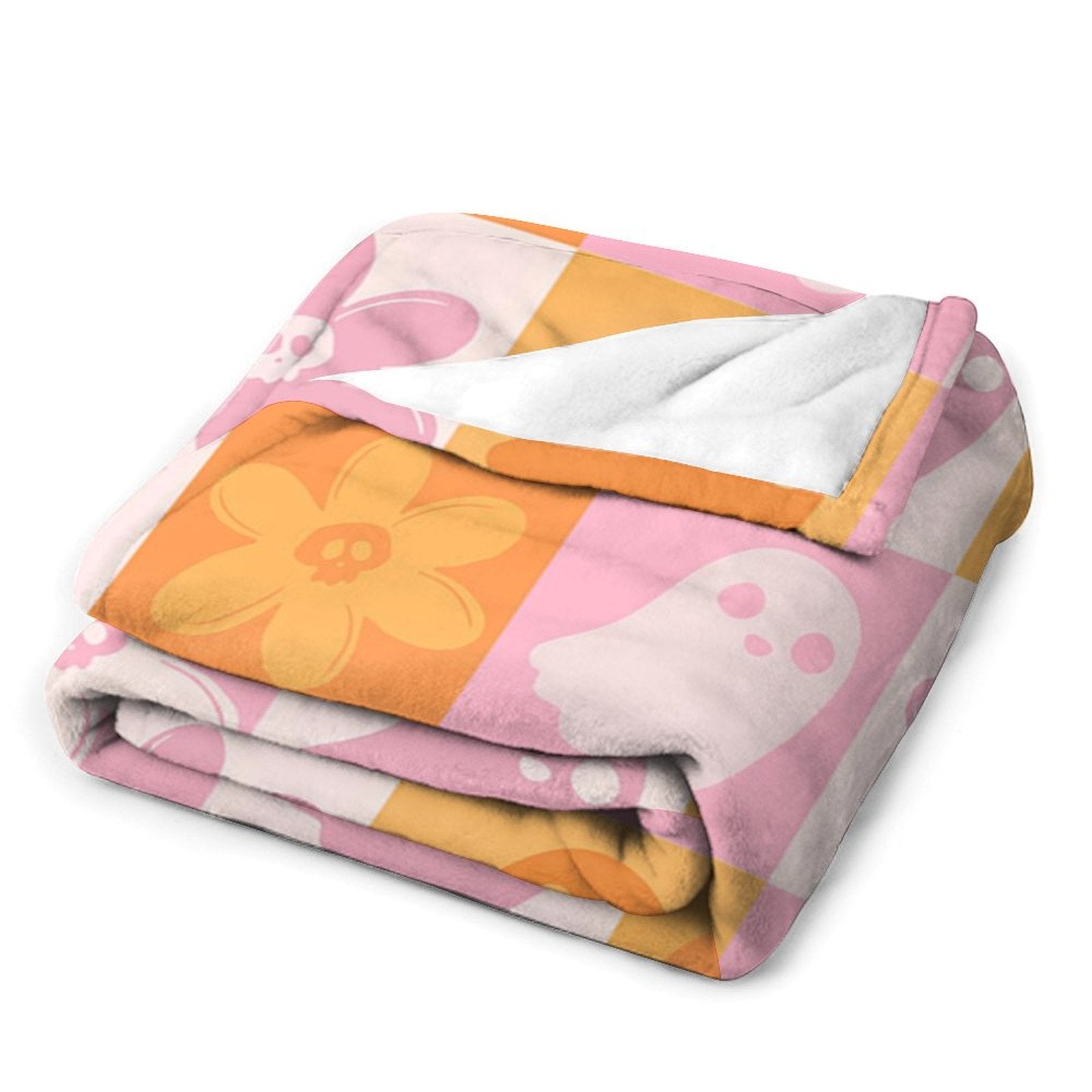 Aperturee - Orange Pink Plaid Floral Halloween Custom Blanket