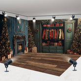 Aperturee - Aperturee Retro Green Wardrobe Christmas Room Set Backdrop